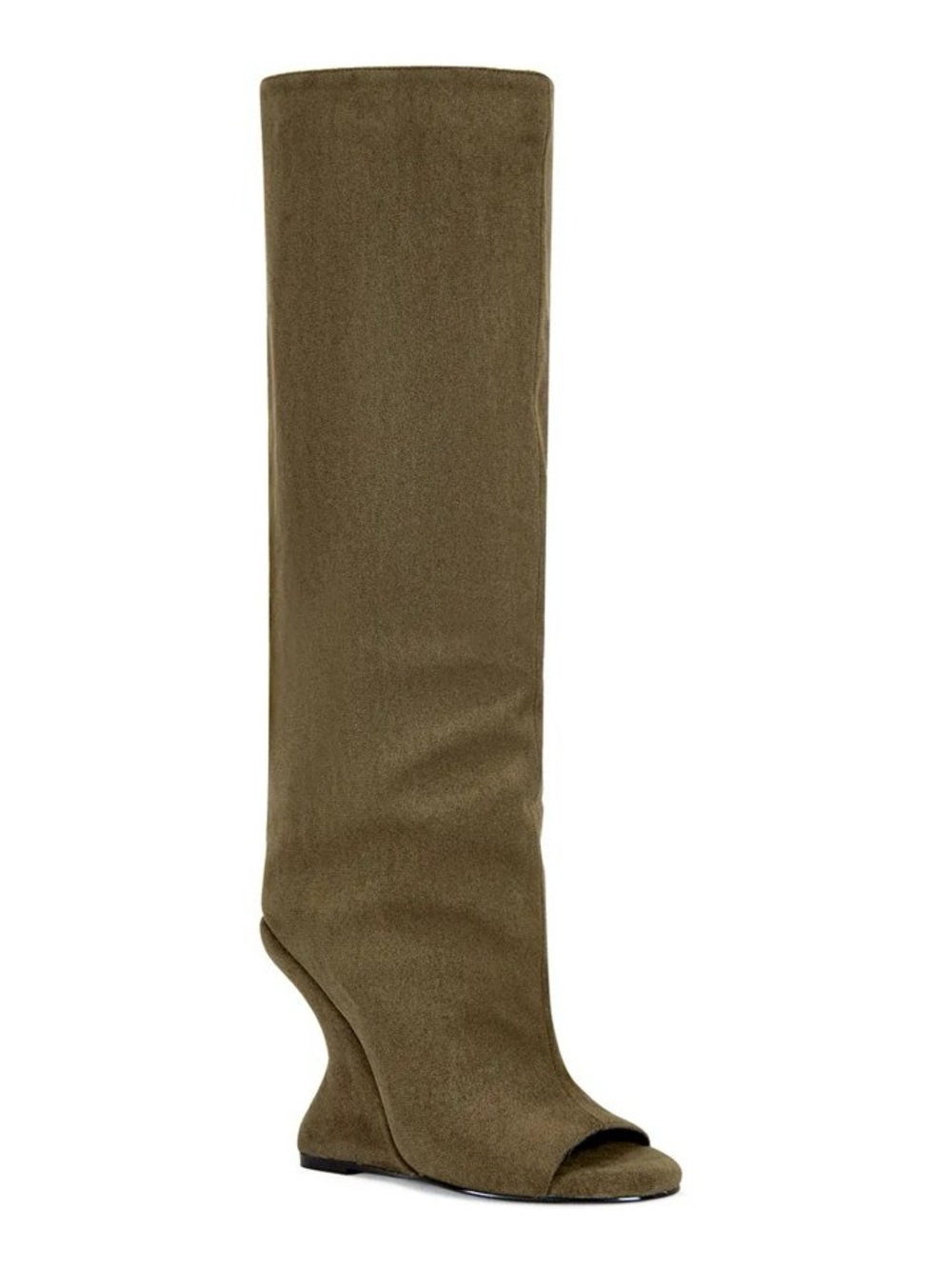 Azalea Wang Vincent Wedge Boot Knee-High Peep-Toe Wedge Boot in Olive